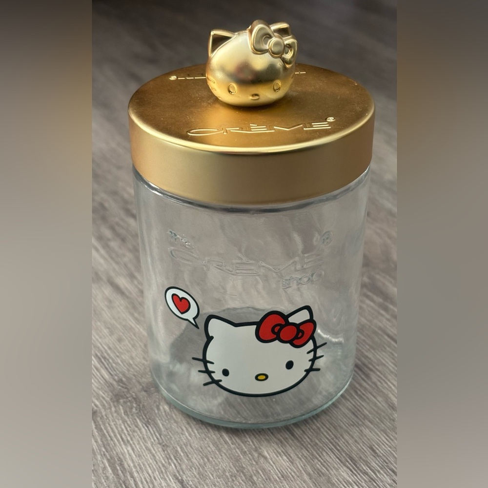 NWOT Hello Kitty x The Crème Shop Gold Edition Reusable Glass Jar ✨